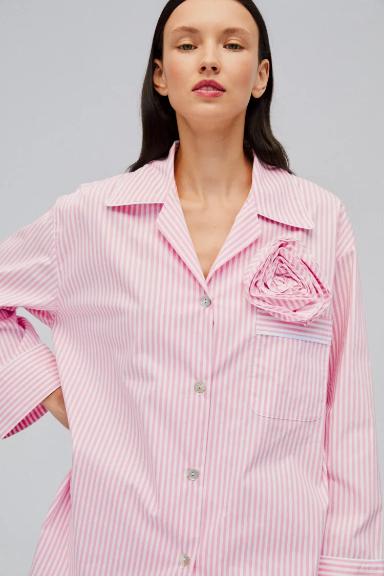 Rose Cotton Ensemble In Pink Stripes